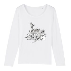 T-shirt Femme Manches Longues Motif N&B – 100% Coton Bio